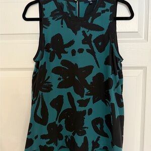 Madewell Dark Teal/Green and Black Floral Silk Sleeveless Top